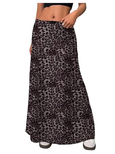 Milumia Women's Cheetah Print Long Skirt Bowknot Low Waisted Maxi Skirts