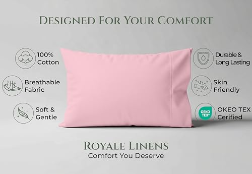 Image of Royale Linens 100% Cotton Pillow Cases Standard Size Set of 2 - Percale Pillowcase - Pink Pillow Cases Super Soft Cooling & Breathable Hotel Cotton Pillowcases, Fits Standard Pillows (20 inchx26 inch, Pink)