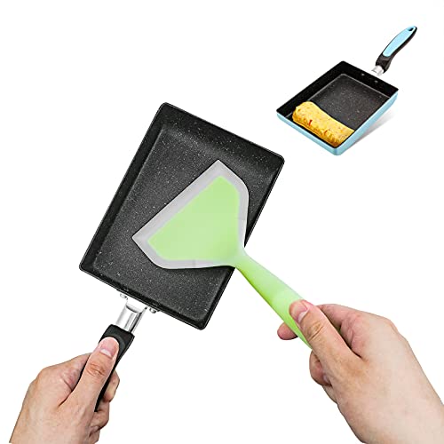 Japanese Tamagoyaki Omelette Egg Pan（Blue）, 7" X 6" Inch Non-Stick Coating Retangle Small Frying Pan, Gas Stove And Induction Hob Compatible, Dishwasher Safe, With Silicone Spatula & Brush（Green) #TOP7