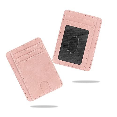 Image of CONISY Slim Credit Card Holder for Women, Thin Front Pocket Leather Mini Wallet with RFID Blocking (Pink)