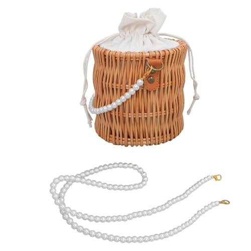 Sac en rotin fait main de forme cubique et chaîne de perles haute finition