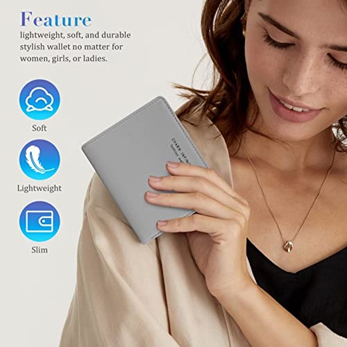 BILIKEYU Leather Wallet For Women Small Leather Wallet RFID Blocking Credit Card Holder Ladies Purse Zipper Pocket Wallet For Women Girls Blue/Grey Badge Holders for Women (Blue, One Size)3
