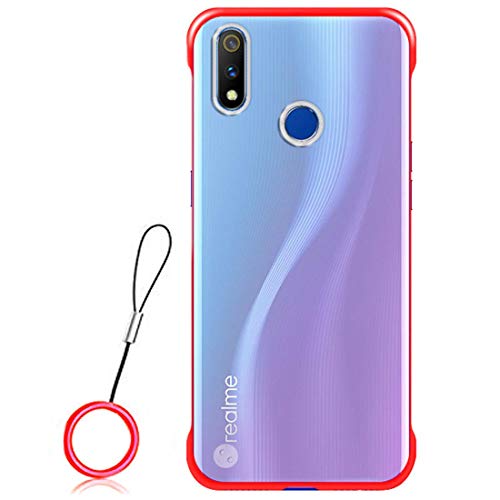 Image of MOBILOVE Ultra Slim Frameless Design Frosted Matte Semi-Transparent Hybrid Bumper Hard Back Case Cover with Metal Ring for | Realme 3 / Realme 3i (F-Red)