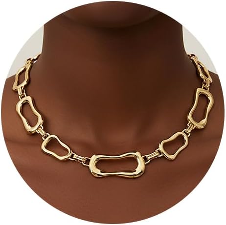 Chunky Gold Choker Necklaces for Women,14K Gold Plated Teardrop Thick Chain Necklaces for Women Bold Statement Necklace Trendy Jewelry Gifts