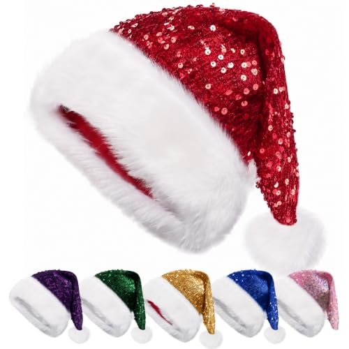 AQAYL Sequin Santa Hat Adults Christmas Hats with Soft White Fur Trim - image 1