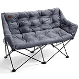 EVER ADVANCED Camping Chair Double for Adults 6cm Padded 320kg Folding 2 Seater Sofa with Side Pocket Dining Garden Outdoor Heavy Duty Luxury Fishing Chair Portable Oversized Comfy Lightgrey