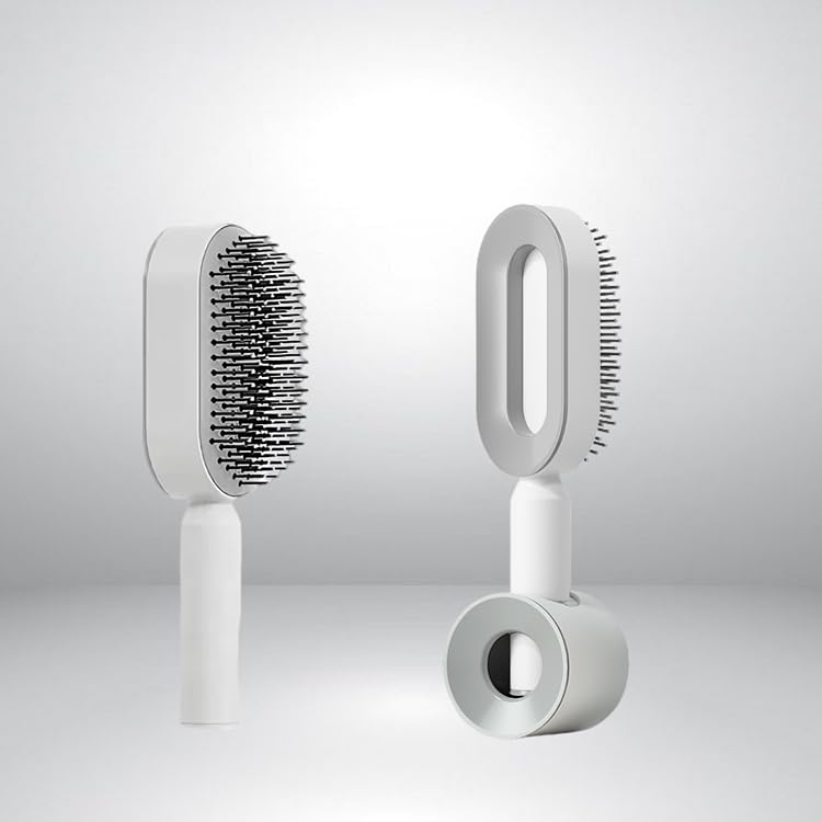 "3D Air Cushion Self-Cleaning Hair Brush - Wet or Dry Detangling, Massager Comb for Smooth, Healthy Hair - Easy Push Button for Effortless Cleaning - Perfect for Men & Women (White)"