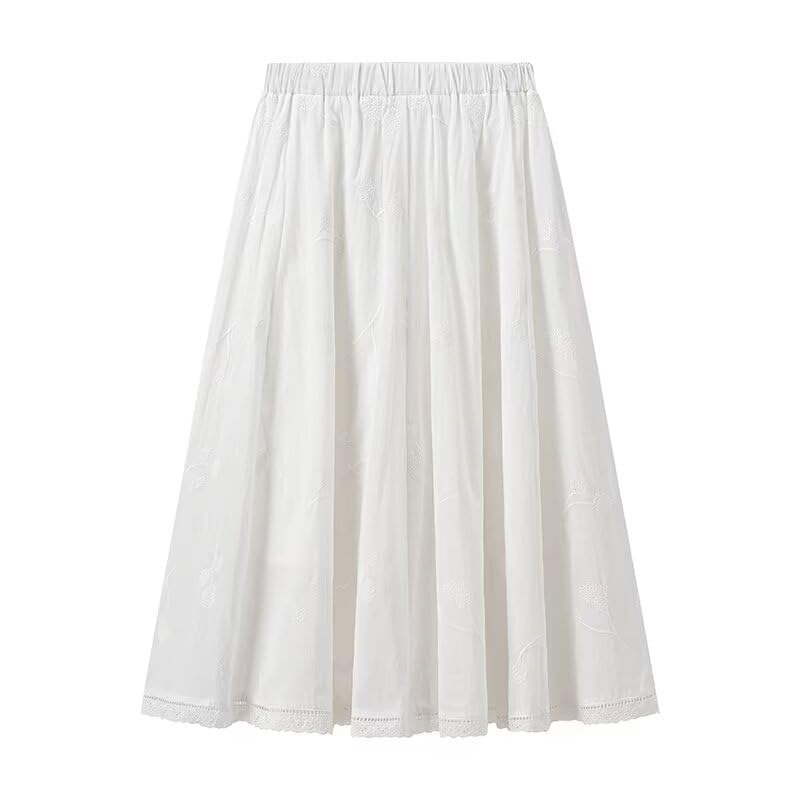 Nordic Minimalist White Embroidered Pure Cotton Skirt Commuter Casual Elegant Midi Skirt Women3