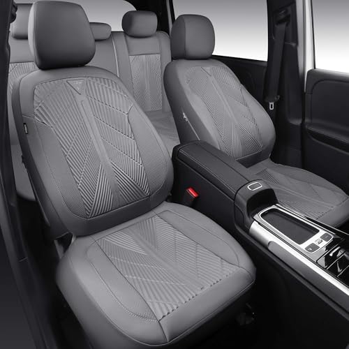 Image of CAR PASS Waterproof Car seat Covers Full Sets Neoprene Wetsuit, All-Weather Non-Slip Durable, Universal Fit for SUV Sedans Trucks Vans Automotive, Armrest Airbag Compatible, 3D Emboss All Gray