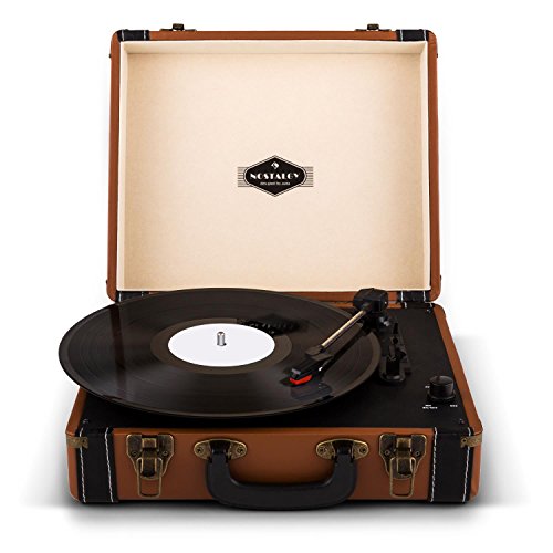 auna Peggy Sue Record Collector Set Tourne-Disque rétro & Valise à vinyles (2 Enceintes stéréo intégrées sur Les côtés, numérisation de vinyles par Le Port USB) – Marron - Les Beatles, Paul McCartney, John Lennon, RIngo Starr, George Harrison auna Peggy Sue Record Collector Set Tourne-Disque rétro & Valise à vinyles (2 Enceintes stéréo intégrées sur Les côtés, numérisation de vinyles par Le Port USB) - Marron – Image 4