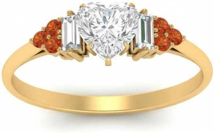 Choose Your Gemstone Baguette Cluster Engagement Ring Yellow Gold Plated Heart Shape Side Stone Engagement Rings Matching Jewelry Wedding Jewelry Easy to Wear Gifts US Size 4 to 12