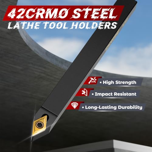 Image of Indexable Lathe Turning Tool 21Pcs Kit 3 /8'' 10mm Shank 7Pcs Metal Lathe Tools Holder Set with 14Pcs Turning Inserts for Turning Grooving Threading Boring Carbide Inserts Carbide Turning Tool