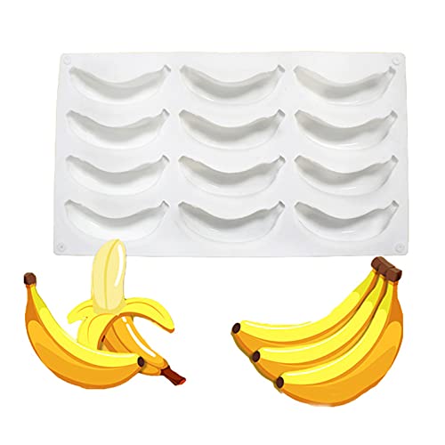DUBENS 12 moldes de silicona con forma de plátano, para tartas, chocolate, hielo, bandeja, panna, cotta, pudding gelatina