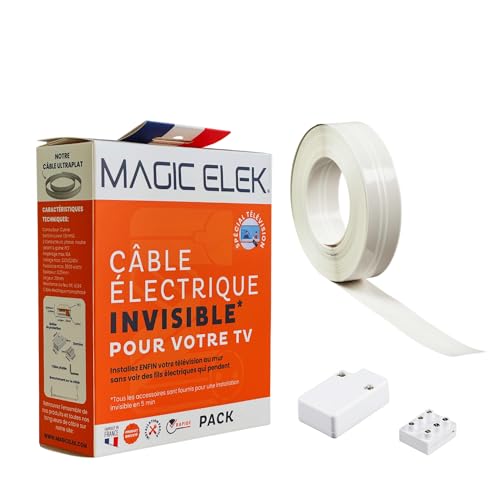 Câble électrique ultra-plat pour LUMINAIRE 1M 230V/16A- fil/ruban électrique invisible qui disparaît sous peinture, papier peint, carrelage, etc. Fini les goulottes...