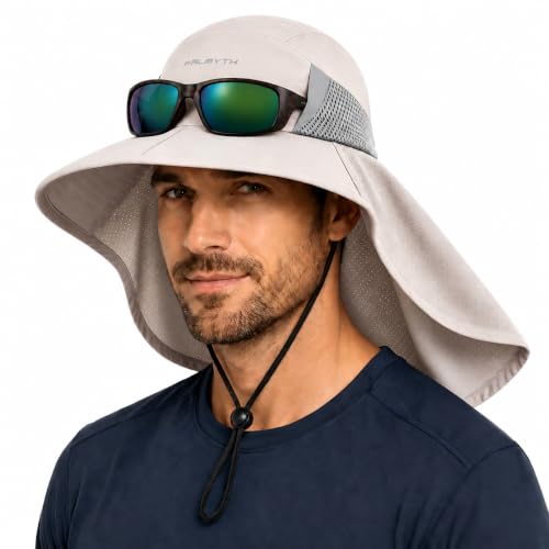 Image of Palmyth Fishing Hat Wide Brim Sun Hat with Neck Flap & Sunglasses Storage