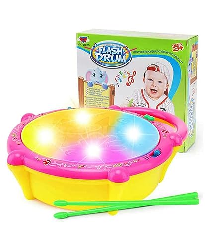 Image of Musical Drum Toy with 2 Mallets for Kids | Multicolor 3D Lights | Dynamic Musical Instrument | Toy for Baby and Toddlers | Battery Operated Toy | for 2 3 4 5 6 Year Old Boys & Girls