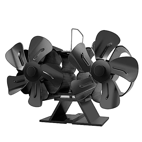 BYBULE 2023 Ventilateur Poele à Bois, Ventilateur de poêle à 10 pales, Ventilateur Cheminée à Double Moteur avec thermomètre de poêle pour poêle à Bois/brûleur à Bois/bûches/cheminée