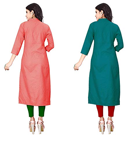 Image of NATEK Women's Cotton Straight Plain Kurtis Combo Pack of 2