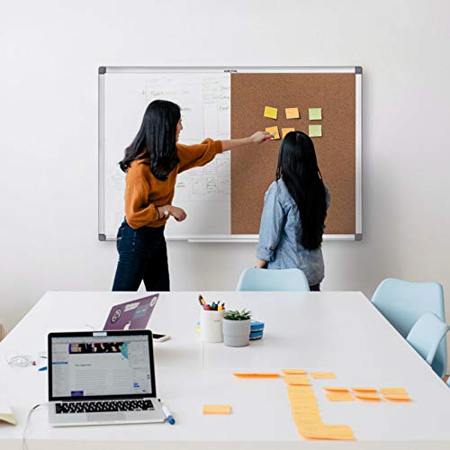 KIROYAL Cork Board 36 x 24 Combo White Board Magnetic Combination Whiteboard Bulletin Dry Erase Board & Corkboard for Homeschooling, Office, Classroom Hanging Message Board Wall Mounted - Thumbnail 2