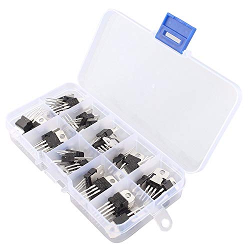 ARCELI 50PCS 10Value LM317T-L7824 Kit regolatore di tensione del transistor Assortment Set Box Kit e resistenza al segno di Lable, terminale 3Pin Transistor