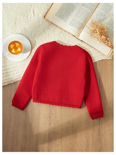 GORGLITTER Girl's Cardigan Sweater Scallop Trin Long Sleeve Knit Button Down Sweaters2