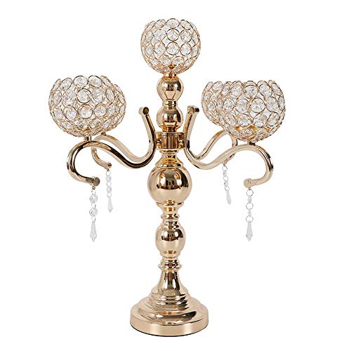 5 Arms Candelabra Home Holiday Decorative Centerpiece Candlestick Candle Holder for Christmas, Wedding, Party, Dinner Tables,Home Décor (55cm/21.7in,Gold)
