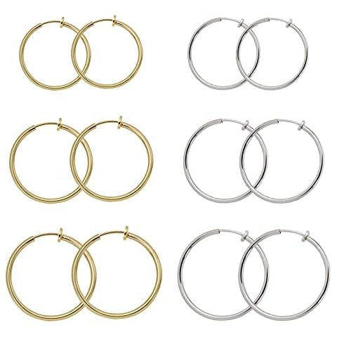 Zeayebsr 6 Pairs Fake Earrings Hoop Non-pierced Nose Ring Spring Hoop Earrings Lip Ear Clip Body Jewelry Multi-sized Steel and Gold Color by Zeayebsr Cover