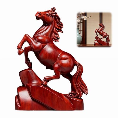 Wooden Horse Figurine Chinese New Year 2026 Red Zodiac Horse Statue Feng Shui Animal Sculpture for Attracting Wealth Good Luck Office Home Desktop Ornament Decorations
