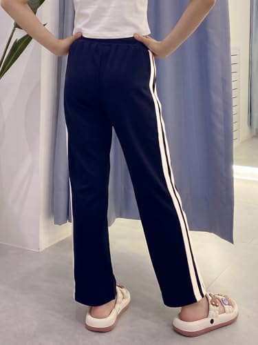 Image of Li'l Tomatoes Girls Cotton Track Pants | Soft & Comfortable Casual Summer Lower for Girls | Elastic Waist with Drawstring Everyday Wear | Side Stripe Straight Fit Trackpant | 9-16 Years |