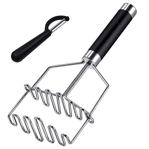 SOLEADER Potato Masher Double Layers Wire Smasher Stainless Steel Heavy Duty Masher Utensil Instant Hand Masher Easy To Clean With Potato Peeler