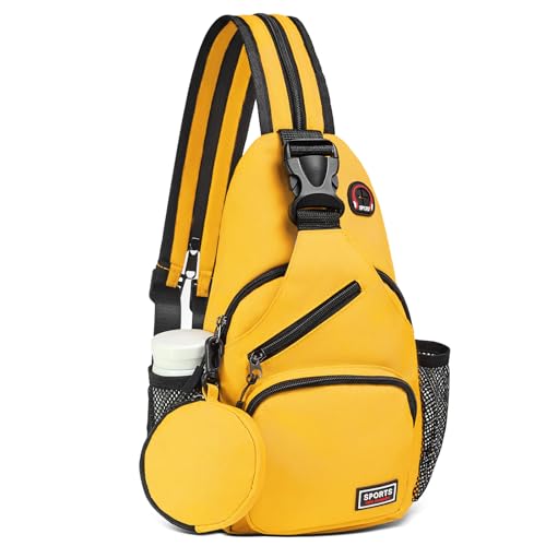 SUIKIHUM Convertible Sling Bag with Coin Pocket, 7.9" Tablet Crossbody Mini Backpack with Headphone Jack Casual Pack for Women Men Travel, Yellow