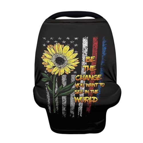 Image of Sunflower USA Flag Car Seat Covers Dust Cover Nursing Breastfeeding Covers for Babies Stretchy Multi-Use Multifunctional Breastfeeding Shawl Privacy Protection