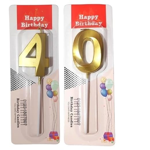 Image of ToyUniverse Forty Number Candle | Metallic Gold Candle for Birthday, Anniversary, Surprise Party Cake Decoration (Pack of 2)