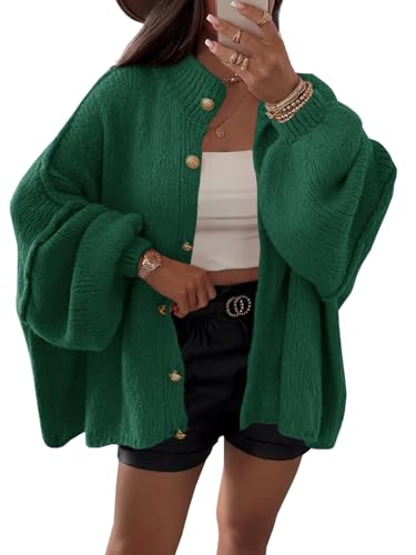 Saodimallsu Womens Oversized Cardigans Long Lantern Sleeve Button Down Chunky Knit Loose Fall Sweater Coats