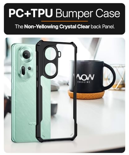 Image of WOW IMAGINE Shock Proof Clear Back Case Mobile Cover for Oppo Reno 11 5G (Hard | Hybrid PC + TPU | Full Armour Device & Camera Protection | Black)