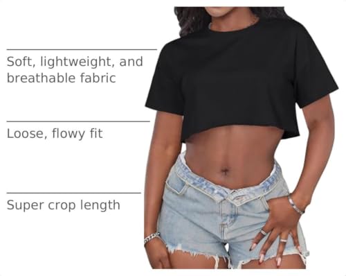 Image of Crop Tops for Women Oversized Short Sleeve T Shirts Crew Neck Cropped Tees