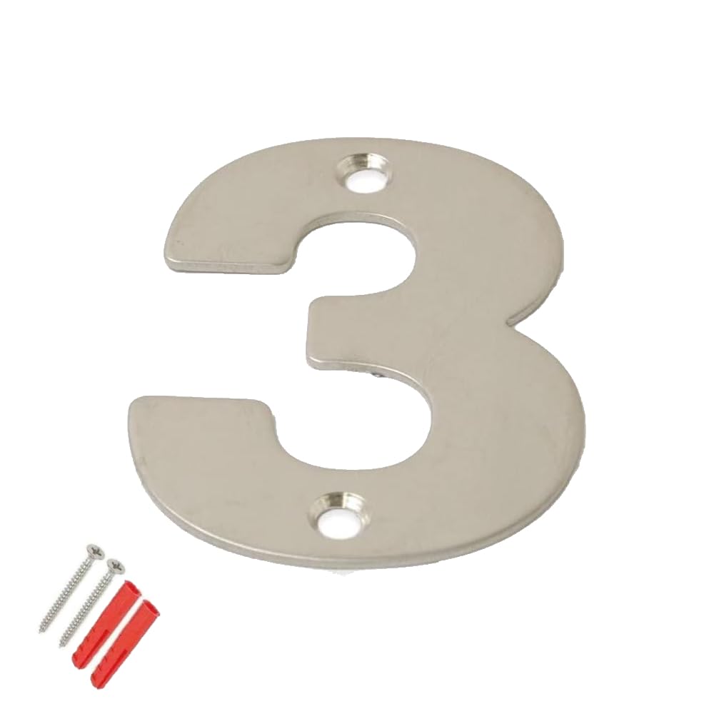 SISI UK® Stainless Steel Front House Door Numbers with Brushed Finish 3'' with Screws (Number 3) — image 1