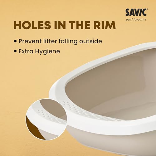 Image of Savic Gizmo Medium Cat Litter Tray with Rim for Indoor Cats, Open Anti-Scatter Cat Toilet Box with Raised Rim for Hygiene & Easy Cleaning, Durable Pet Litter Tray - 17 Inch Mocha