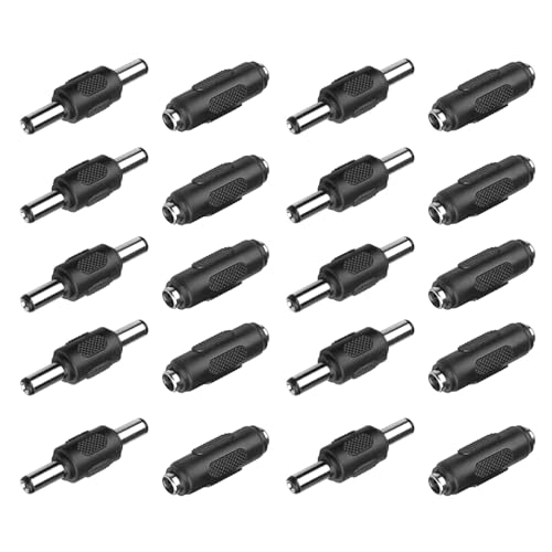 AEDIKO 10pcs Male to Male Power Plug Connector & 10pcs DC 5.5x2.1mm Female to Female Power Jack Connector Adapter for CCTV