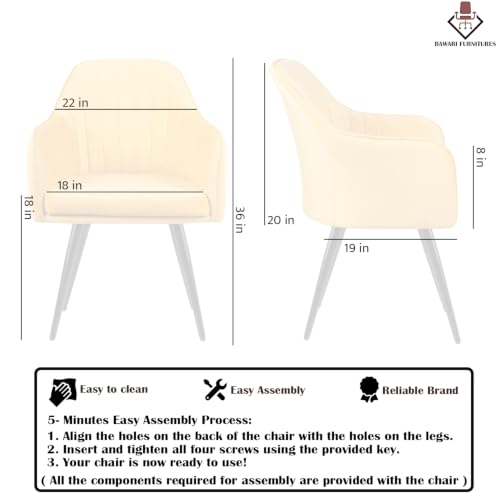Image of Accent Chair for Living Room| Soft Velvet Fabric Armchair with Multi Colour Leg Options | Modern Chair with Thick Cushion for Home Office restaurent and cafes| 1pc (White with Black Legs)
