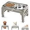 Elevated Bowls for Small Dogs – 3 Height Adjustable Raised Stand With 25oz Stainless Steel Food Bowls, Anti-Slip Feeder Adjusts to 7.5″, 6″, 2.75″, Light Brownish Gray
