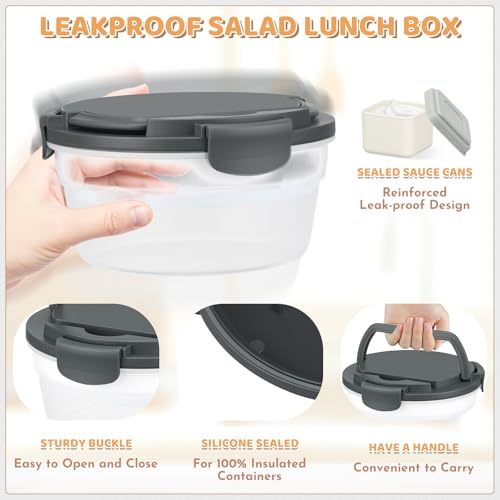 JSLOVE Salad Container for Lunch 58oz, Bento Box Adult with 4 Compartments, Leakproof Large BPA-Free Bento Bowl with Lid for Adults - with Ice Pack & Dressing Cup for Meal Prep, Work, School by JSLOVE - Used condition - Image 4