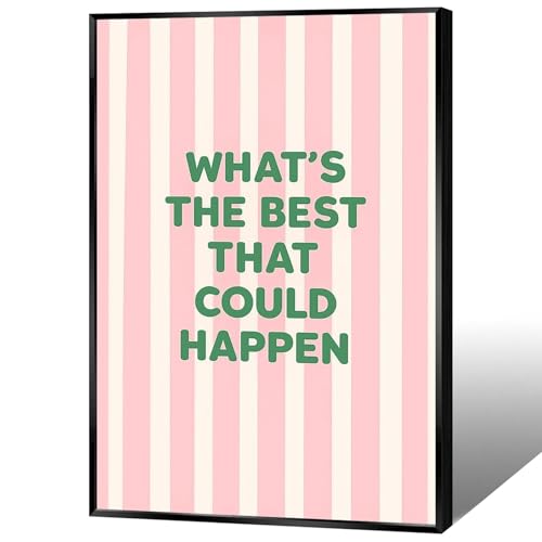 Daily Reminder Positive Quote Canvas Wall Art What'S The Best That Could Happen Posters Trendy Pink Striped Green Font Inspirational Wall Decor For Girl Bedroom Apartment Dorm 12x16in Unframed