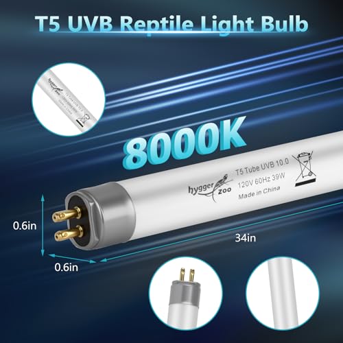 Image of 2-Pack UVB Reptile Light 10.0 Bulb 39W T5 Fluorescent Desert Lamp UVA for Bearded Dragon Tortoise Reptile & Amphibian