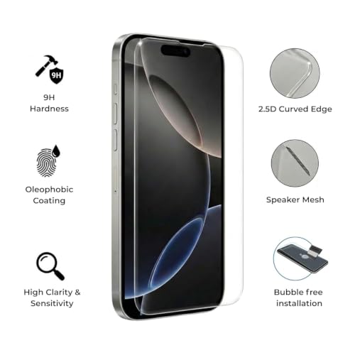 Image of DPJ Borderless Tempered Glass compatible with iPhone 17 & iPhone 16 Pro Screen Protector, 9H Hardness, 2.5D Curved Edge, Oleophobic Coating [TRANSPARENT] [Pack of 1]