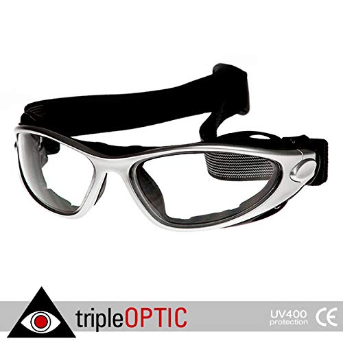 Óculos esportivo TR-90 multiuso com alça intercambiável para equitação extrema (prata transparente)