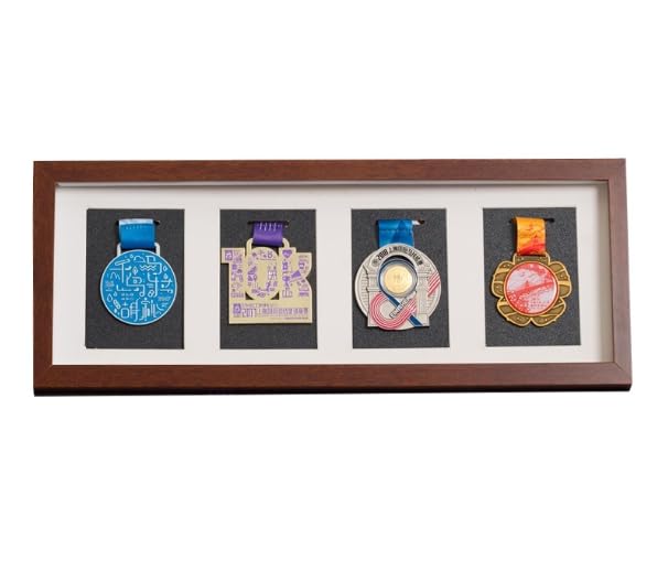 Duża ramka wyświetlacza medalu, Ramka na medal z litego drewna Wielokolorowa ramka 4 medale 3D(Teak Color)