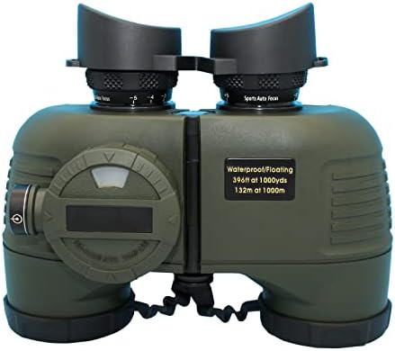 7x50 HD Waterproof Military Marine Binoculars w/Internal Rangefinder & Compass for Bird Watching,Boating and More(Army Green) …