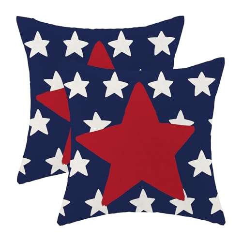 CXMEIFLY 4th of July Pillow Covers 20x20 Inch Set of 2 Navy Blue Red Cream Star American Independence Day Decor Throw Pillows Memorial Day Patriotic Outdoor Cushion Cases for Couch Bed Decorations