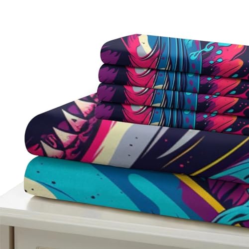 Housse de couette requin 3D 140x200 microfibre anti-glisse à zip
